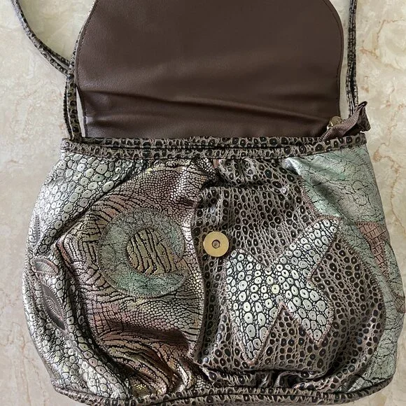 VTG NAS Patchwork Faux Frog Leather Multicolor Metallic Crossbody Bag - Picture 7 of 12